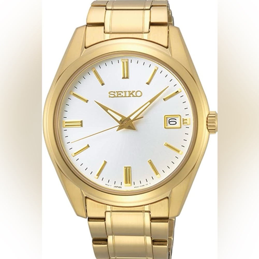 Seiko Men's Essentials Steel Two Tone Japanese Quartz With Gold Strap